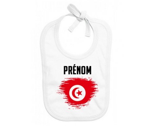 Bavoir bébé personnalisé Drapeau effet pinceau Tunisie avec prénom