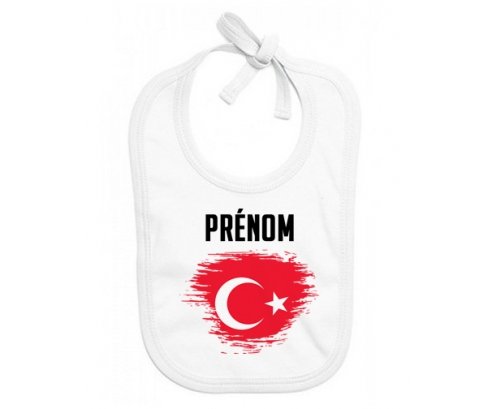 Bavoir bébé personnalisé Drapeau effet pinceau Turquie avec prénom