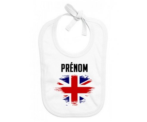 Bavoir bébé personnalisé Drapeau effet pinceau Royaume-Uni avec prénom