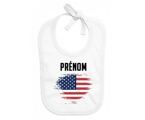 Bavoir bébé personnalisé Drapeau effet pinceau États-Unis des îles mineures éloignées avec prénom