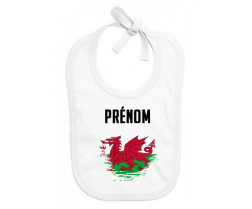 Bavoir bébé personnalisé Drapeau effet pinceau Pays de Galles avec prénom