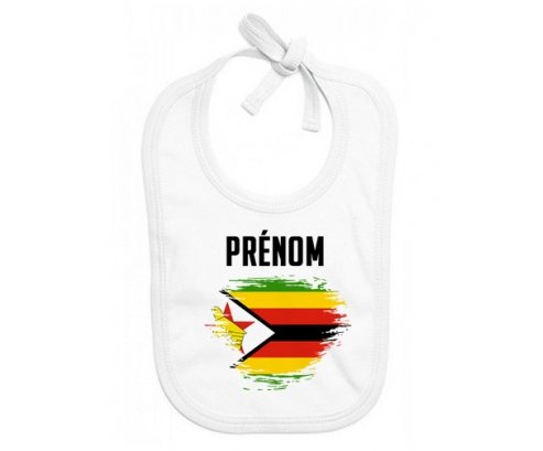 Bavoir bébé personnalisé Drapeau effet pinceau Zimbabwe avec prénom