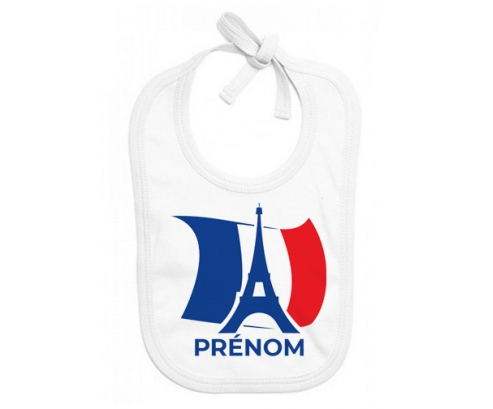 Bavoir bébé personnalisé Drapreau France + Tour Eiffel avec prénom