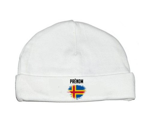 Bonnet bébé personnalisé Drapeau effet pinceau Iles Aland avec prénom
