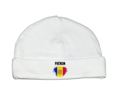 Bonnet bébé personnalisé Drapeau effet pinceau Andorre avec prénom