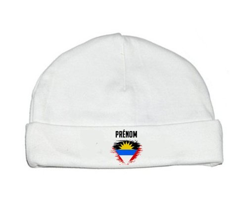 Bonnet bébé personnalisé Drapeau effet pinceau Antigua-et-Barbuda avec prénom