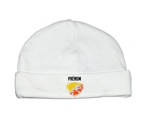 Bonnet bébé personnalisé Drapeau effet pinceau Bhoutan avec prénom