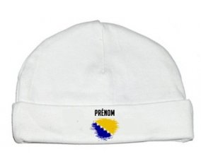 Drapeau effet pinceau Bosnie Herzégovine avec prénom : Bonnet bébé
