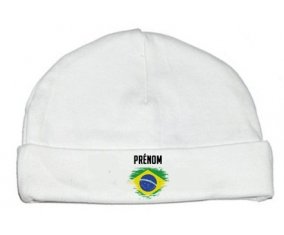 Bonnet bébé personnalisé Drapeau effet pinceau Brésil avec prénom