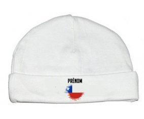 Drapeau effet pinceau Chili avec prénom : Bonnet bébé