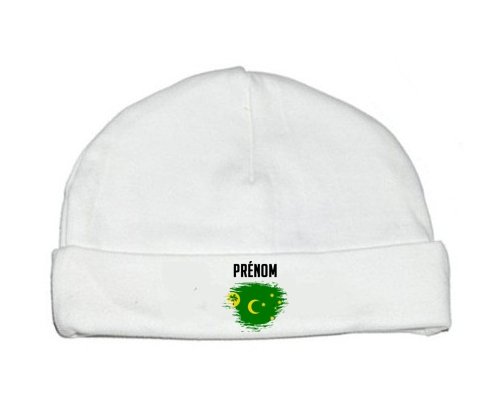 Bonnet bébé personnalisé Drapeau effet pinceau Îles Cocos avec prénom