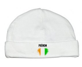 Drapeau effet pinceau Côte d'Ivoire avec prénom : Bonnet bébé