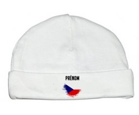 Drapeau effet pinceau République Tchèque avec prénom : Bonnet bébé