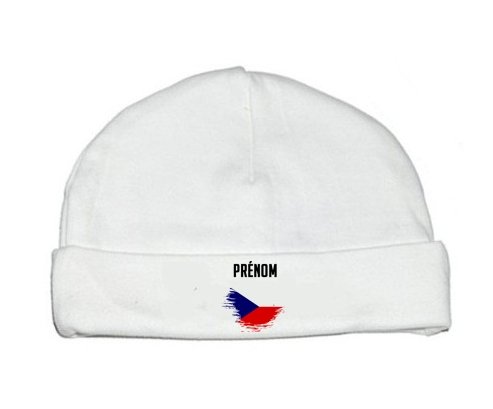 Bonnet bébé personnalisé Drapeau effet pinceau République Tchèque avec prénom