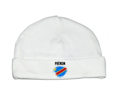 Bonnet bébé personnalisé Drapeau effet pinceau République Démocratique du Congo avec prénom