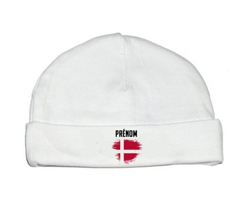 Bonnet bébé personnalisé Drapeau effet pinceau Danemark avec prénom