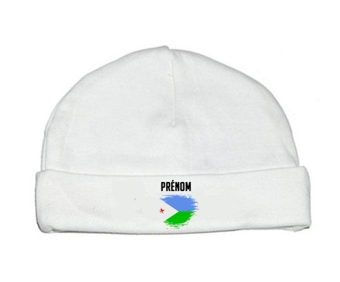 Bonnet bébé personnalisé Drapeau effet pinceau Djibouti avec prénom
