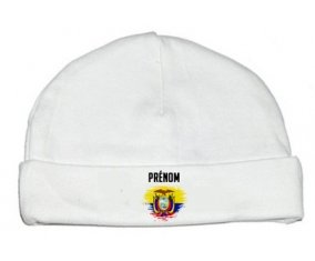 Drapeau effet pinceau Equateur avec prénom : Bonnet bébé