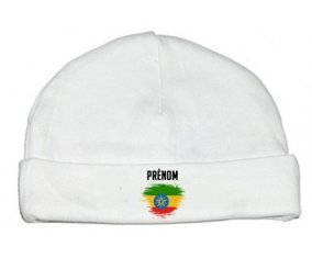 Drapeau effet pinceau Ethiopie avec prénom : Bonnet bébé