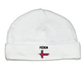 Drapeau effet pinceau Îles Féroé avec prénom : Bonnet bébé