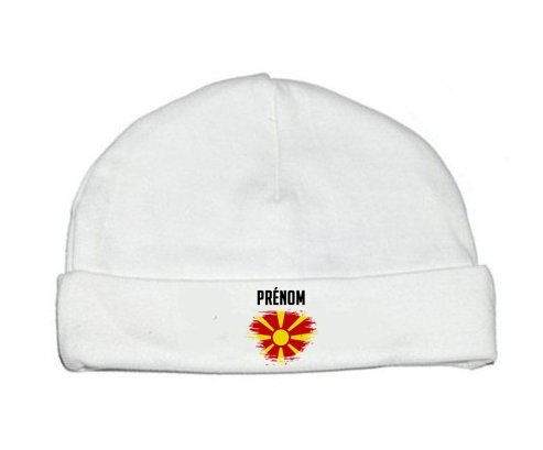 Bonnet bébé personnalisé Drapeau effet pinceau Macédoine du Nord avec prénom