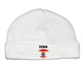 Drapeau effet pinceau Polynésie française avec prénom : Bonnet bébé