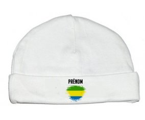 Drapeau effet pinceau Gabon avec prénom : Bonnet bébé