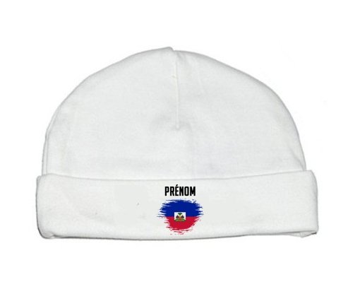 Bonnet bébé personnalisé Drapeau effet pinceau Haïti avec prénom