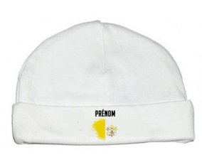 Drapeau effet pinceau Saint-Siège avec prénom : Bonnet bébé