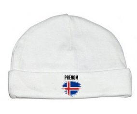 Drapeau effet pinceau Islande avec prénom : Bonnet bébé