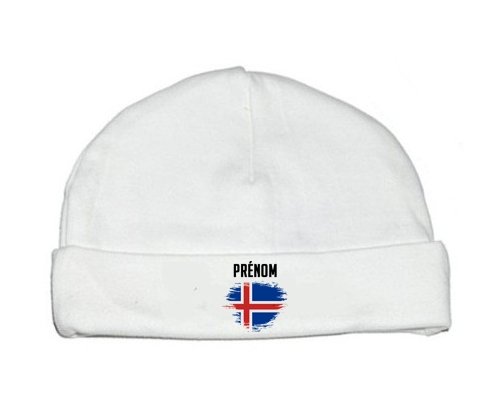 Bonnet bébé personnalisé Drapeau effet pinceau Islande avec prénom