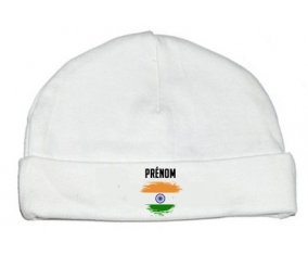 Drapeau effet pinceau Inde avec prénom : Bonnet bébé