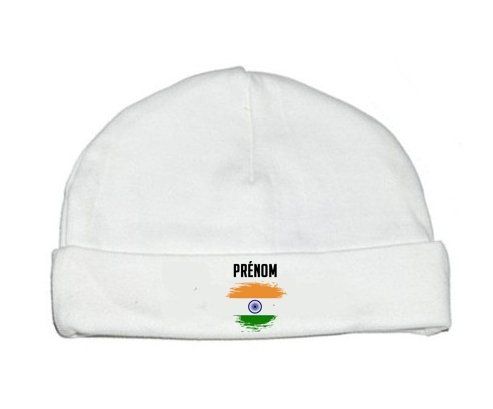 Bonnet bébé personnalisé Drapeau effet pinceau Inde avec prénom