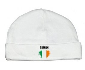 Drapeau effet pinceau Irlande avec prénom : Bonnet bébé