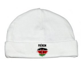 Drapeau effet pinceau Kenya avec prénom : Bonnet bébé