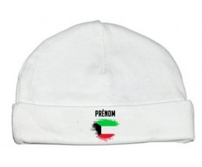 Drapeau effet pinceau Koweit avec prénom : Bonnet bébé