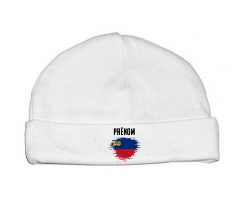 Bonnet bébé personnalisé Drapeau effet pinceau Liechtenstein avec prénom