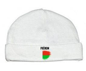 Drapeau effet pinceau Madagascar avec prénom : Bonnet bébé