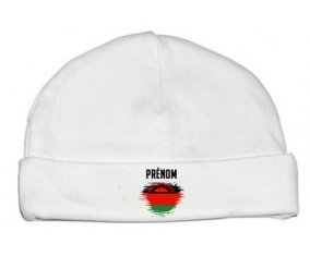 Drapeau effet pinceau Malawi avec prénom : Bonnet bébé