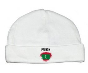 Drapeau effet pinceau Maldives avec prénom : Bonnet bébé