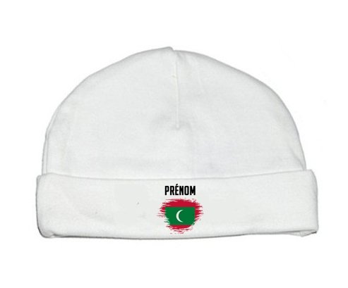 Bonnet bébé personnalisé Drapeau effet pinceau Maldives avec prénom