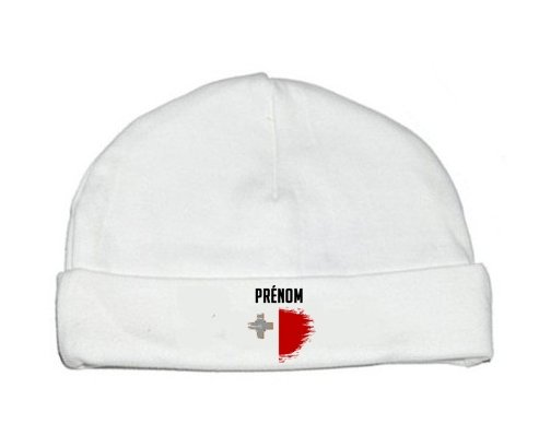 Bonnet bébé personnalisé Drapeau effet pinceau Malte avec prénom