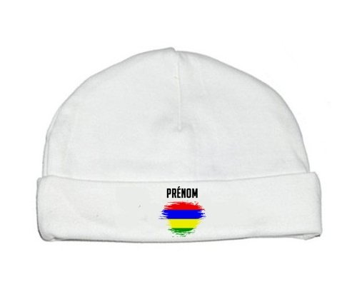 Bonnet bébé personnalisé Drapeau effet pinceau Ile Maurice avec prénom