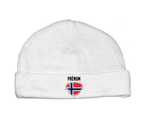 Bonnet bébé personnalisé Drapeau effet pinceau Norvège avec prénom