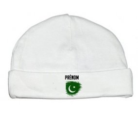 Drapeau effet pinceau Pakistan avec prénom : Bonnet bébé
