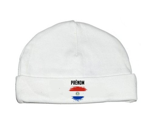 Bonnet bébé personnalisé Drapeau effet pinceau Paraguay avec prénom