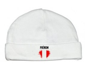 Drapeau effet pinceau Pérou avec prénom : Bonnet bébé