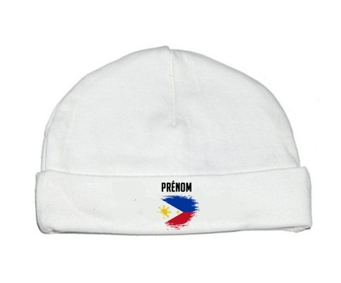 Bonnet bébé personnalisé Drapeau effet pinceau Philippines avec prénom