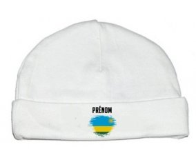 Drapeau effet pinceau Rwanda avec prénom : Bonnet bébé
