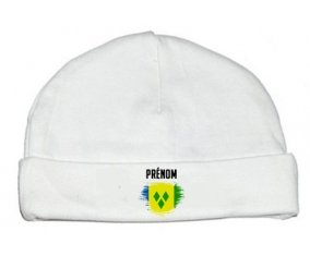 Drapeau effet pinceau Saint-Vincent-et-les-Grenadines avec prénom : Bonnet bébé